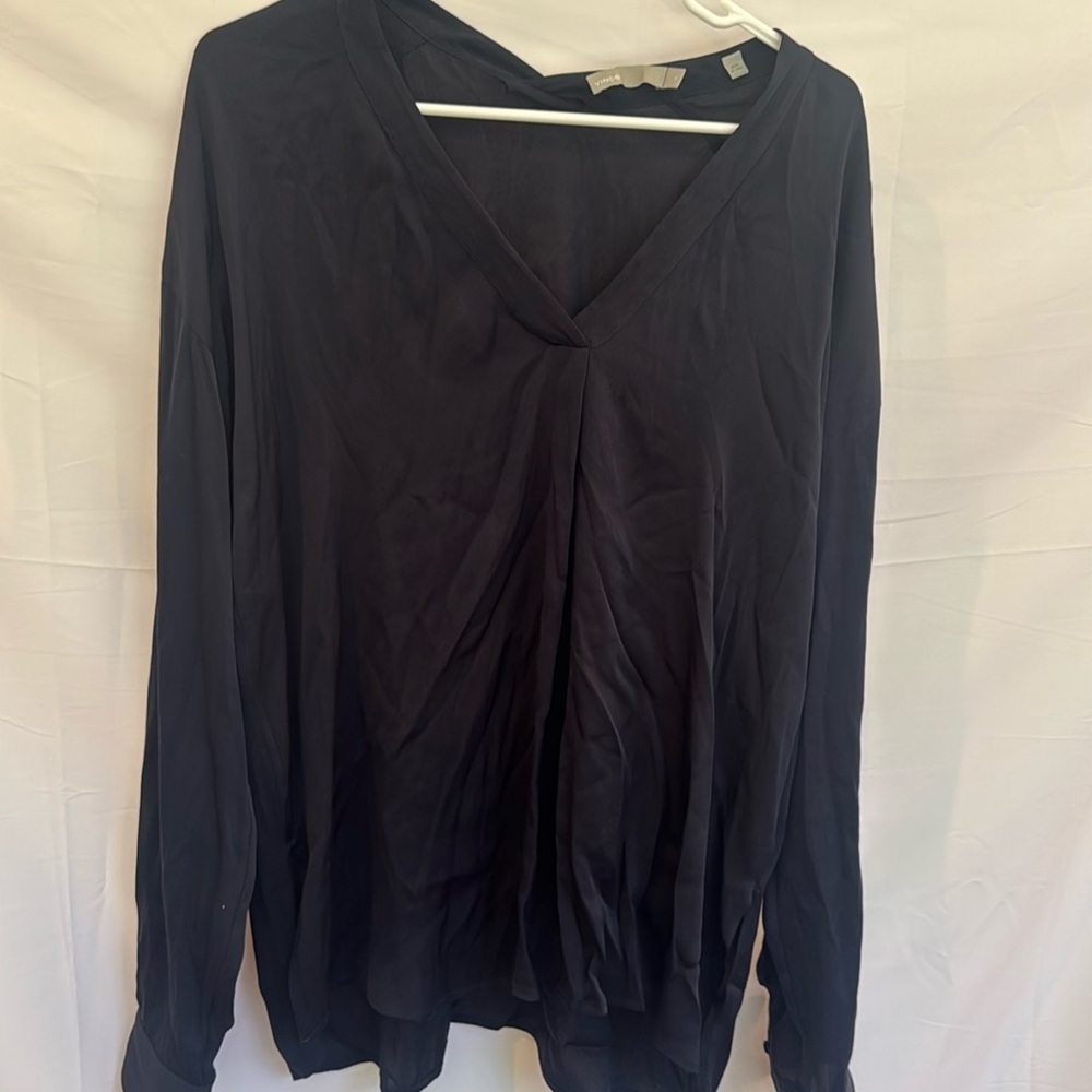 Vince 100% Silk V-Neck Blouse – Navy – Size 10
